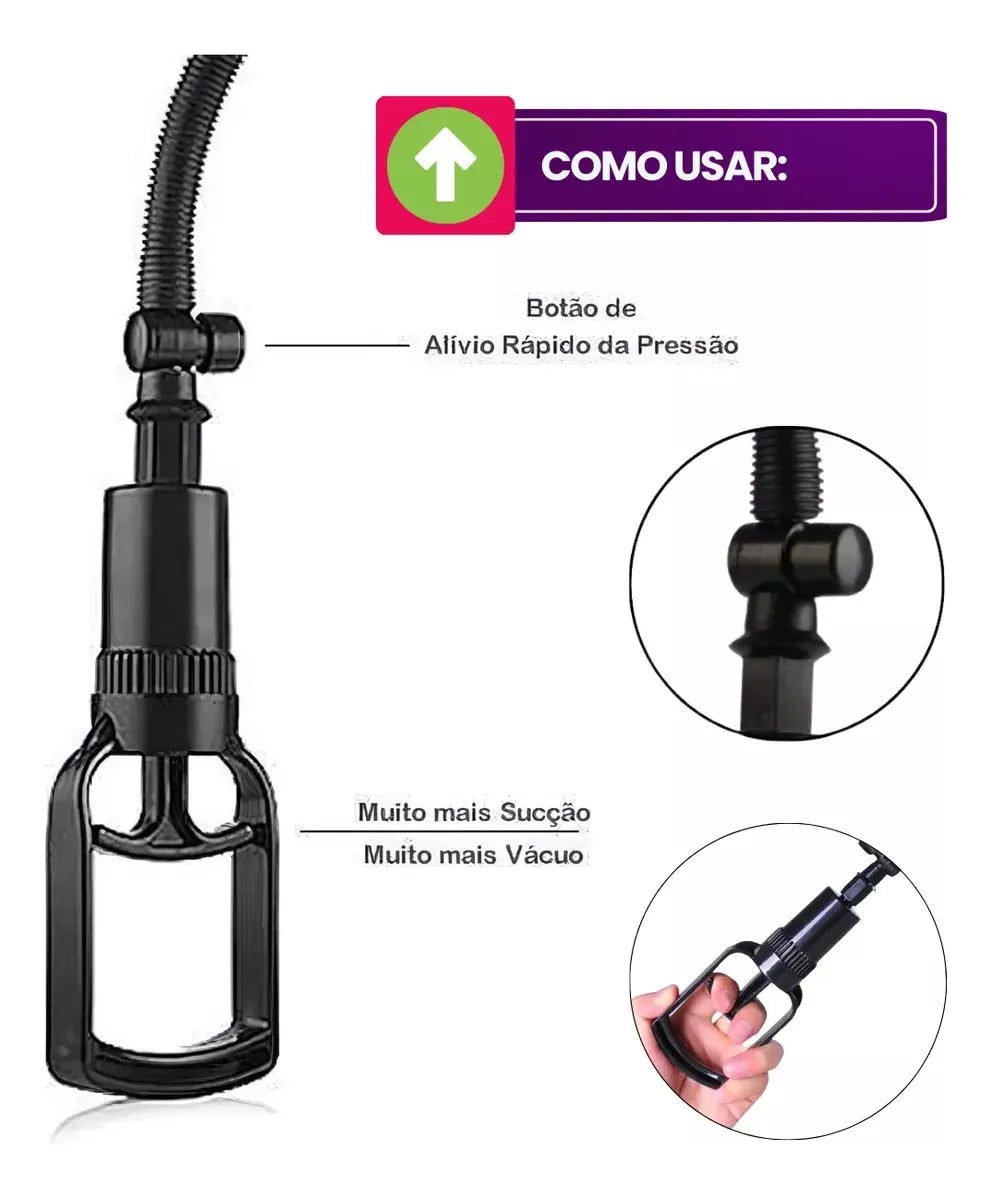 Bomba Peniana Vacuo Pump Elite 22Cm x 6Cm Manual - Kit 3 Anéis